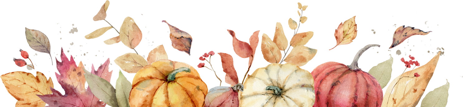 Watercolor autumn border with pumpkins and leaves.